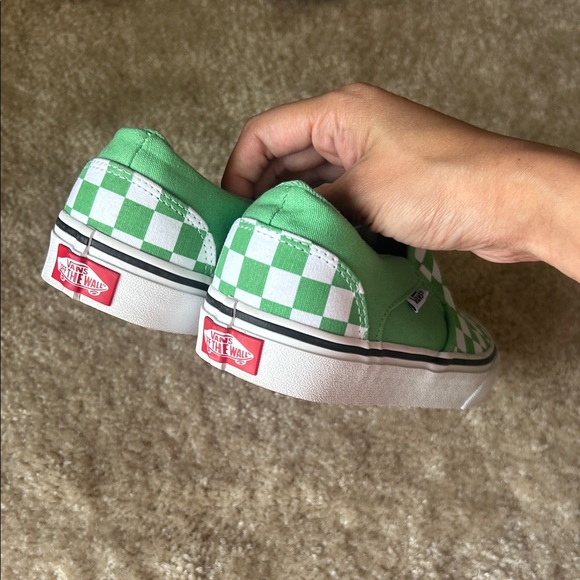 Vans Womens Green and White Checkered Slip-On Sneakers - Picture 3 of 11